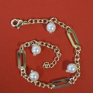 18k Gold Plated and Faux Pearl Charm Bracelet